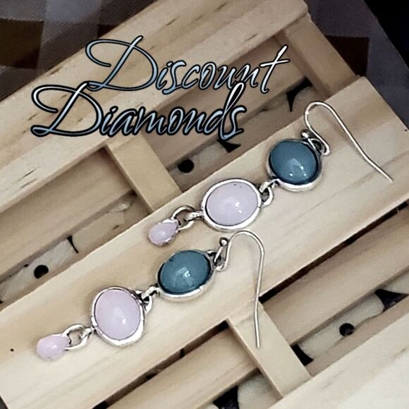 New - Pink & Green Opalite Moonstone Dangle Drop French Hook Earrings 925 Silver - Picture 4 of 9